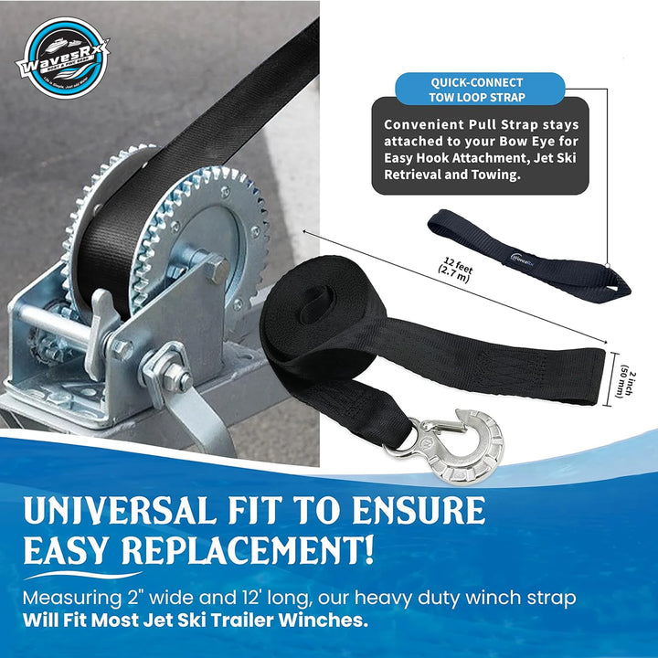 2"X12' JET SKI TRAILER WINCH STRAP WITH SS HOOK + CERAMIC SPRAY WAX (AQUASHIELD)