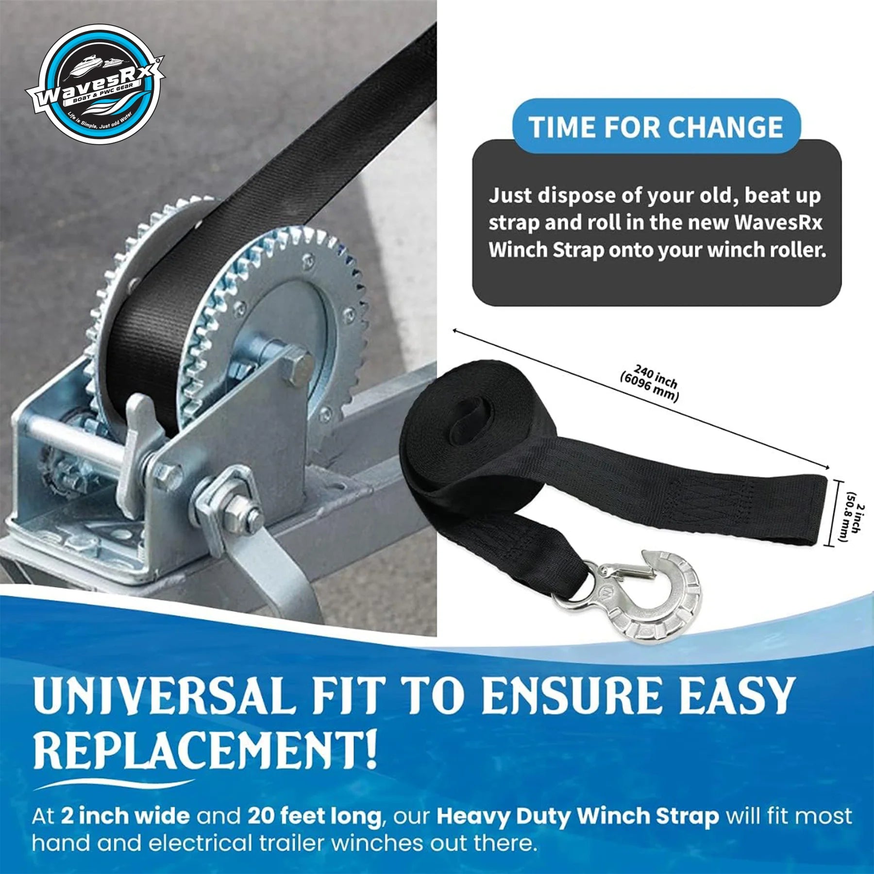 WINCH STRAP WITH SS HOOK + BOAT TRAILER HITCH TIGHTENER & STABILIZER