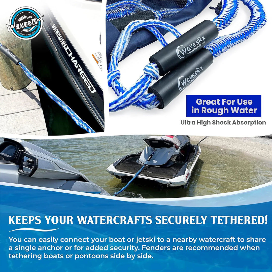 WAVESRX ANCHORING & DOCKING BUNDLE | ALUMINUM SAND SPIKE BEACH ANCHOR + BUNGEE ANCHOR LINE (14' - 50')