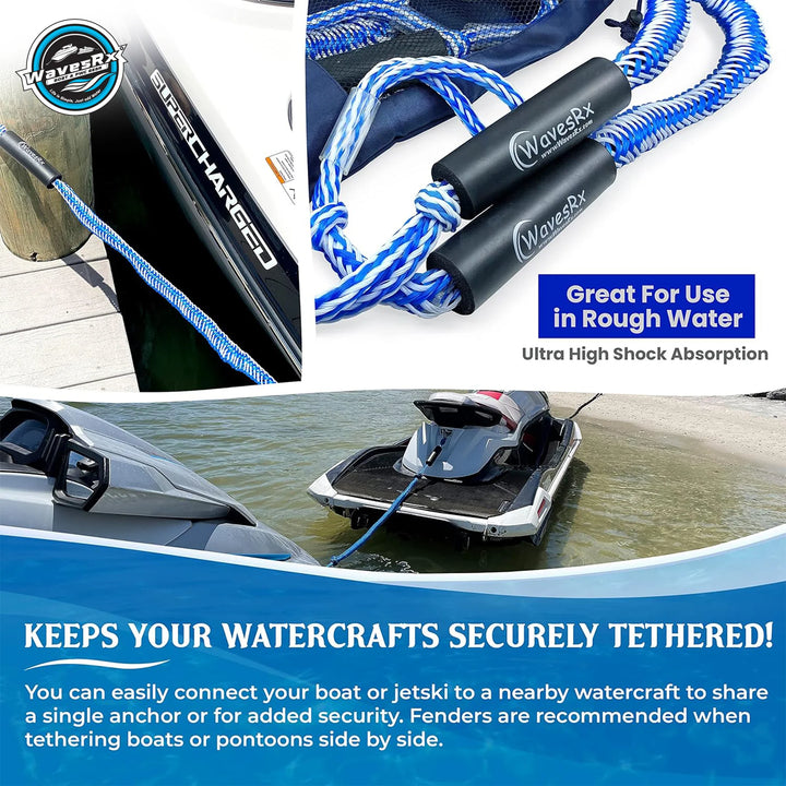 WAVESRX ANCHORING & DOCKING BUNDLE | ALUMINUM SAND SPIKE BEACH ANCHOR + BUNGEE ANCHOR LINE (14' - 50')
