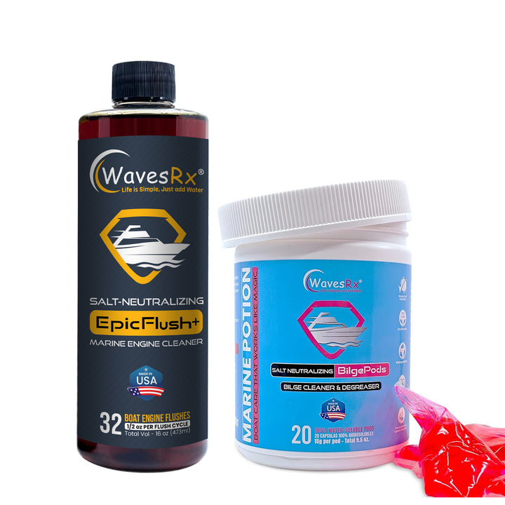 WAVESRX MARINE ENGINE FLUSH + BILGE CLEANING PODS | SALT-NEUTRALIZING FORMULAS THAT REMOVE RUST & MINERAL DEPOSITS TO PREVENT CORROSION | PROTECTS COMPONENTS FROM SALTWATER EXPOSURE & EXTENDS LIFESPAN