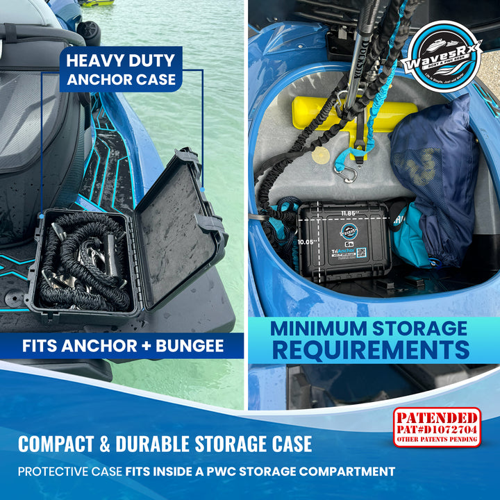 Heavy-duty anchor case for PWC storage with WavesrRx branding.