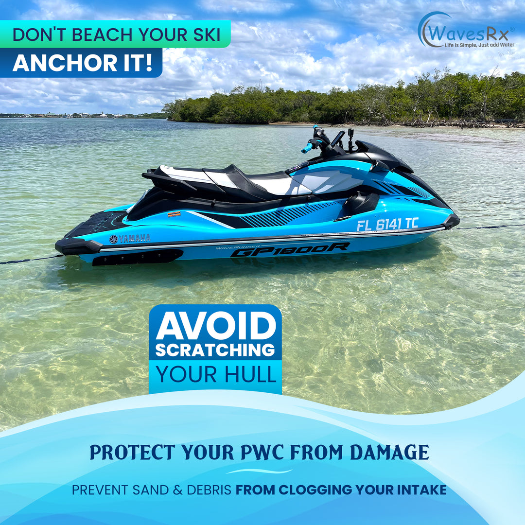 Wavesrx Anchormate Flat Bungee Line | Safely Anchor Your Jet Ski or PWC Near Beach or Sandbar