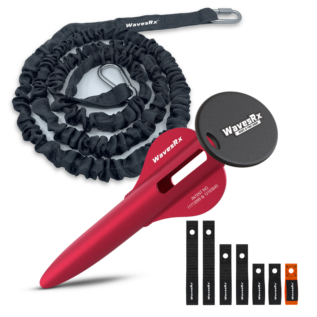 WAVESRX JET SKI DOCKING & ANCHORING BUNDLE | SOFT LOOP CLEATS + ANCHORMATE BUNGEE (7'-14') + 12" BEACH ANCHOR