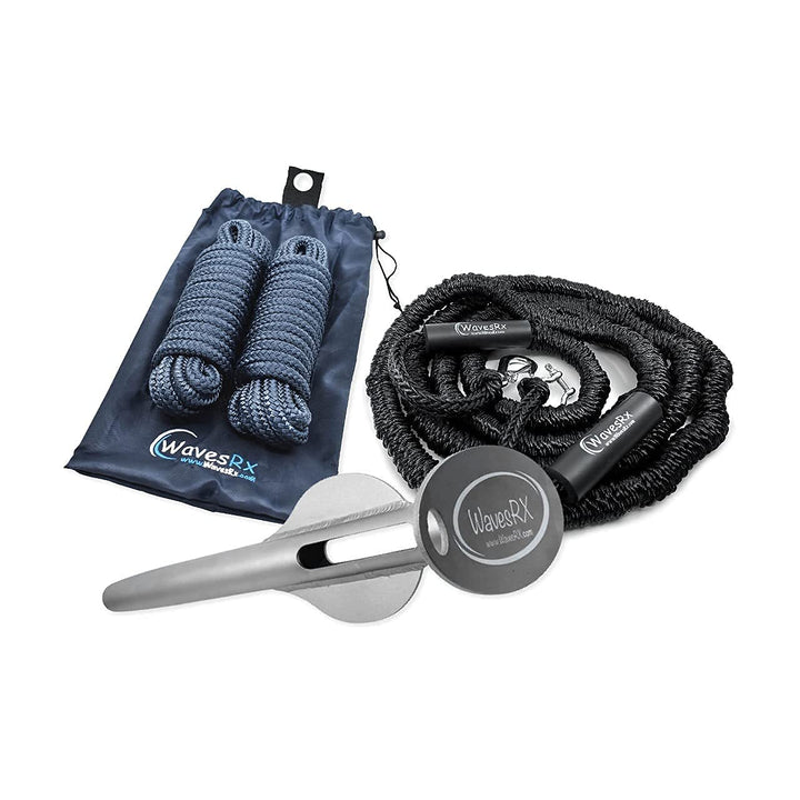 WAVESRX BUNGEE LINE (14' - 50') + ALUMINUM SAND ANCHOR + PREMIUM BOAT DOCK LINE ⅜” X 15’ (VALUE BUNDLE) | SECURELY ANCHOR YOUR BOAT OR JET SKI IN SHALLOW WATER NEAR BEACH OR SANDBAR