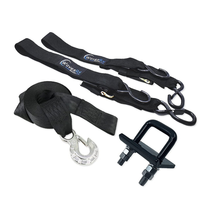 WINCH STRAP WITH SS HOOK + 2PK 48" BOAT TRAILER TRANSOM STRAPS + BOAT TRAILER HITCH TIGHTENER & STABILIZER