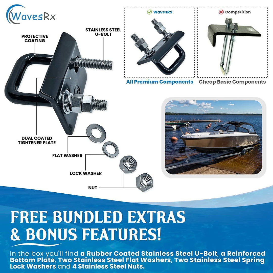 WAVESRX Boat Trailer Premium Winch Strap with Stainless Steel Hook + Boat Trailer Hitch Tightener & Stabilizer (Value Bundle) | Perfect for Boat, Pontoon & Jet Skis