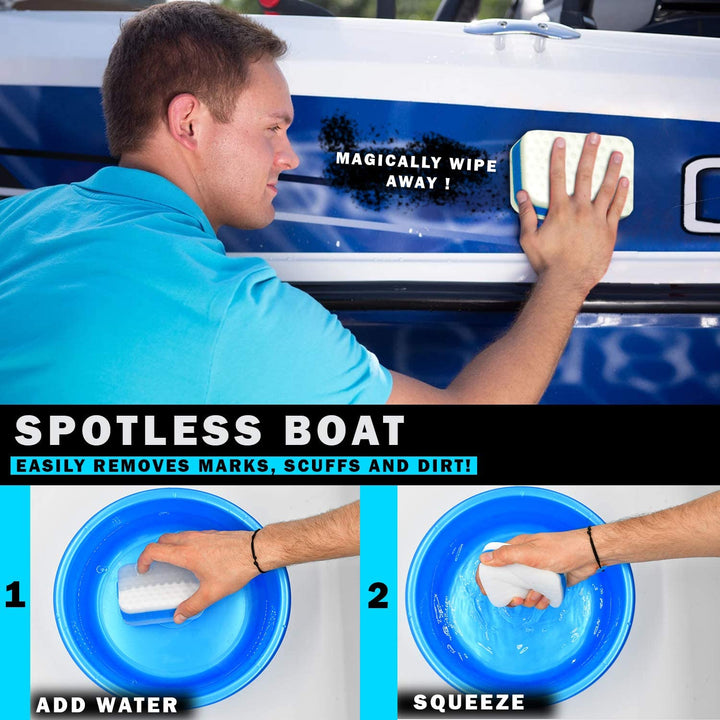 WAVESRX BOAT & JET SKI MARINE SCUFF & GRIME ERASER PADS + AQUASHIELD+ CERAMIC SEALANT FAST WAX SPRAY I ULTRA SLICK HYDROPHOBIC SHIELD WITH SILICON DIOXIDE (SIO2) I HIGH GLOSS POLISH FOR BOAT & JET SKI