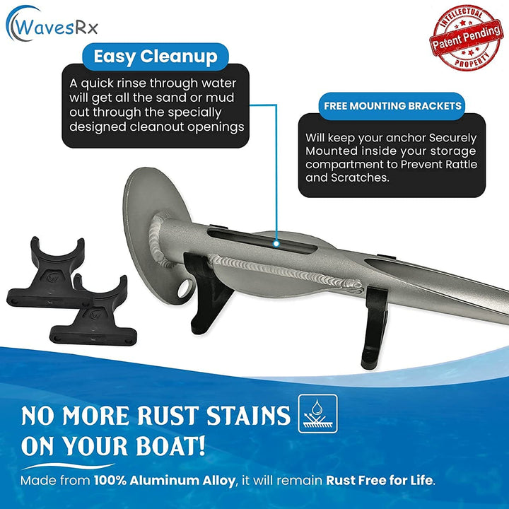 WAVESRX BUNGEE LINE (14' - 50') + ALUMINUM SAND ANCHOR + PREMIUM BOAT DOCK LINE ⅜” X 15’ (VALUE BUNDLE) | SECURELY ANCHOR YOUR BOAT OR JET SKI IN SHALLOW WATER NEAR BEACH OR SANDBAR