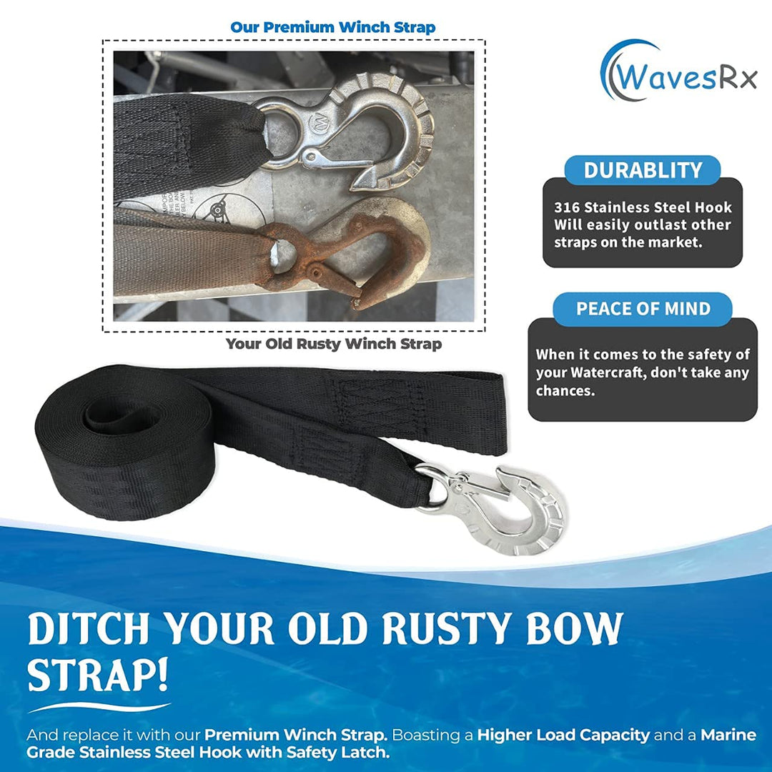 WINCH STRAP WITH SS HOOK + 2PK 48" BOAT TRAILER TRANSOM STRAPS + BOAT TRAILER HITCH TIGHTENER & STABILIZER