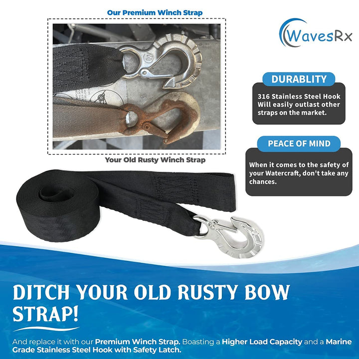 WINCH STRAP WITH SS HOOK + 2PK 48" BOAT TRAILER TRANSOM STRAPS + BOAT TRAILER HITCH TIGHTENER & STABILIZER