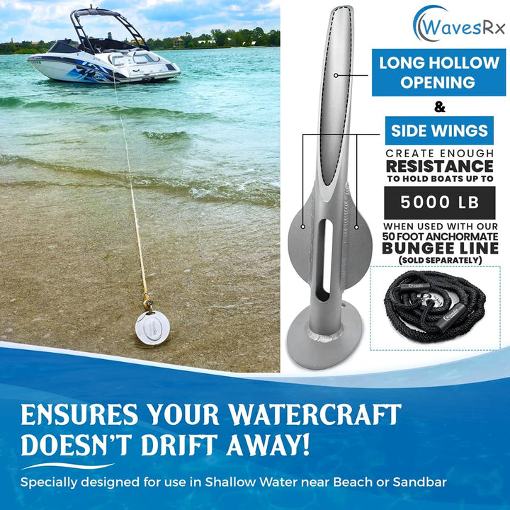 WAVESRX 18" BEACH SPIKE SAND ANCHOR + CERAMIC SEALANT SPRAY WAX (AQUASHIELD) I SECURELY ANCHOR YOUR BOAT OR JET SKI IN SHALLOW WATER NEAR BEACH OR SANDBAR + ULTRA SLICK HYDROPHOBIC COATING WITH SILICO