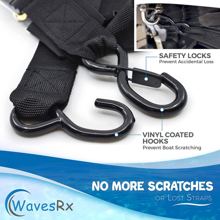 WAVESRX Premium Boat and Jet Ski Trailer Winch Strap + 2PK 24" Transom Tie-Down Straps (Value Bundle) | Marine Grade Stainless Steel Hook | Secure Retrieval and Transportation of Your Watercraft