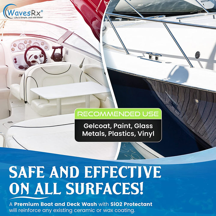 WAVESRX Marine Scuff Erasers + Ceramic Sealant Spray Wax (AquaShield) + Salt Neutralizing Boat Wash (EpicWash) I Hydrophobic Shield with Silicon Dioxide (SiO2) + High Gloss Polish for Boat & Jet Ski