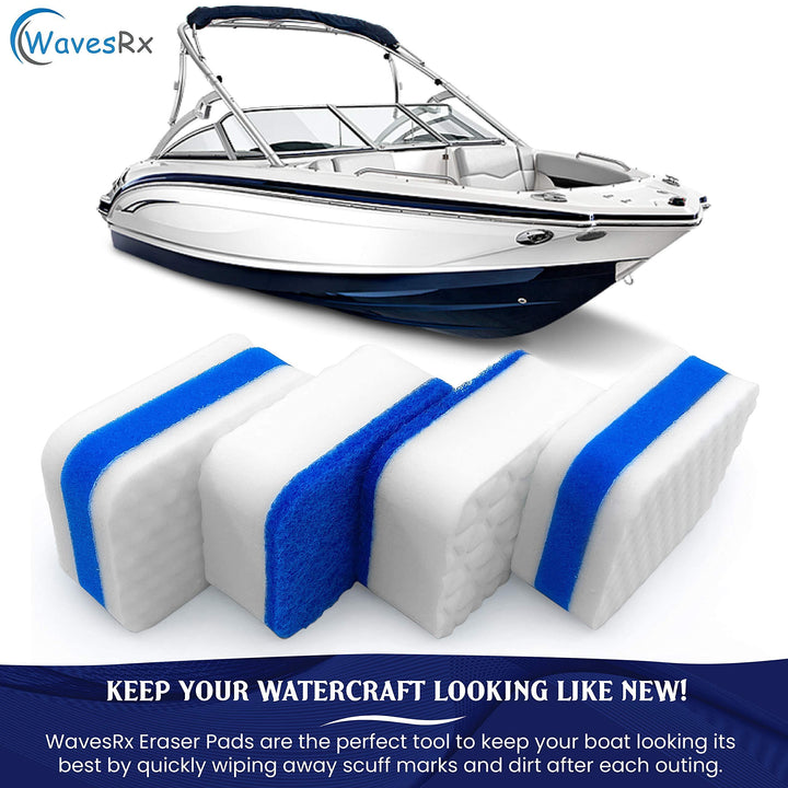 WAVESRX BOAT TRAILER TRANSOM TIE-DOWNS + MARINE SCUFF & GRIME ERASER PADS (VALUE BUNDLE) | 24" ADJUSTABLE QUICK RELEASE STRAPS + MAGIC CLEANING & POLISHING SPONGES | PERFECT FOR BOATS & JET SKIS