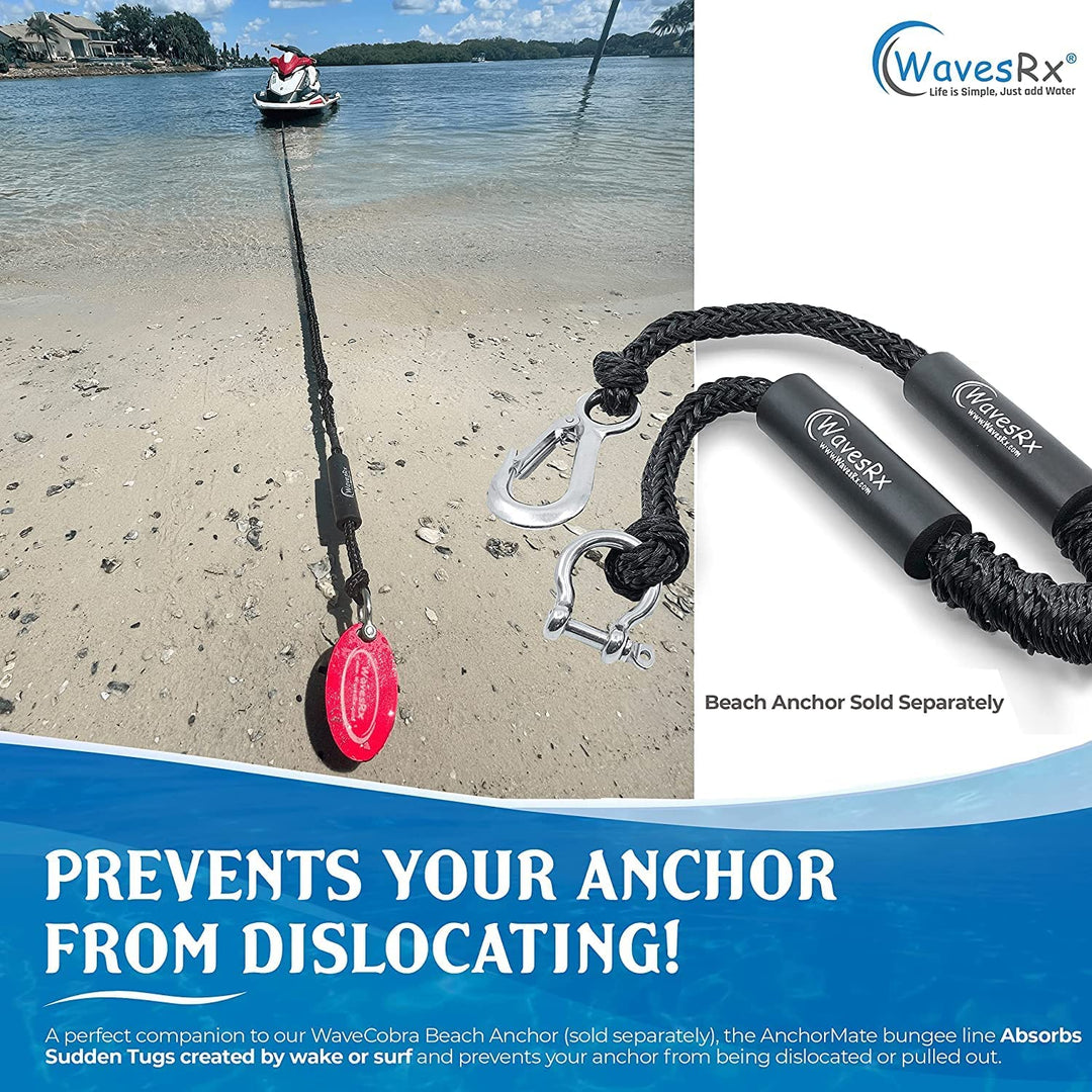 WAVESRX 7'-25' AnchorMate Bungee Line + Ceramic Sealant Spray Wax (AquaShield) I Safer Anchoring for Jet Skis & PWCs + Ultra Slick Hydrophobic Coating with Silicon Dioxide (SiO2)