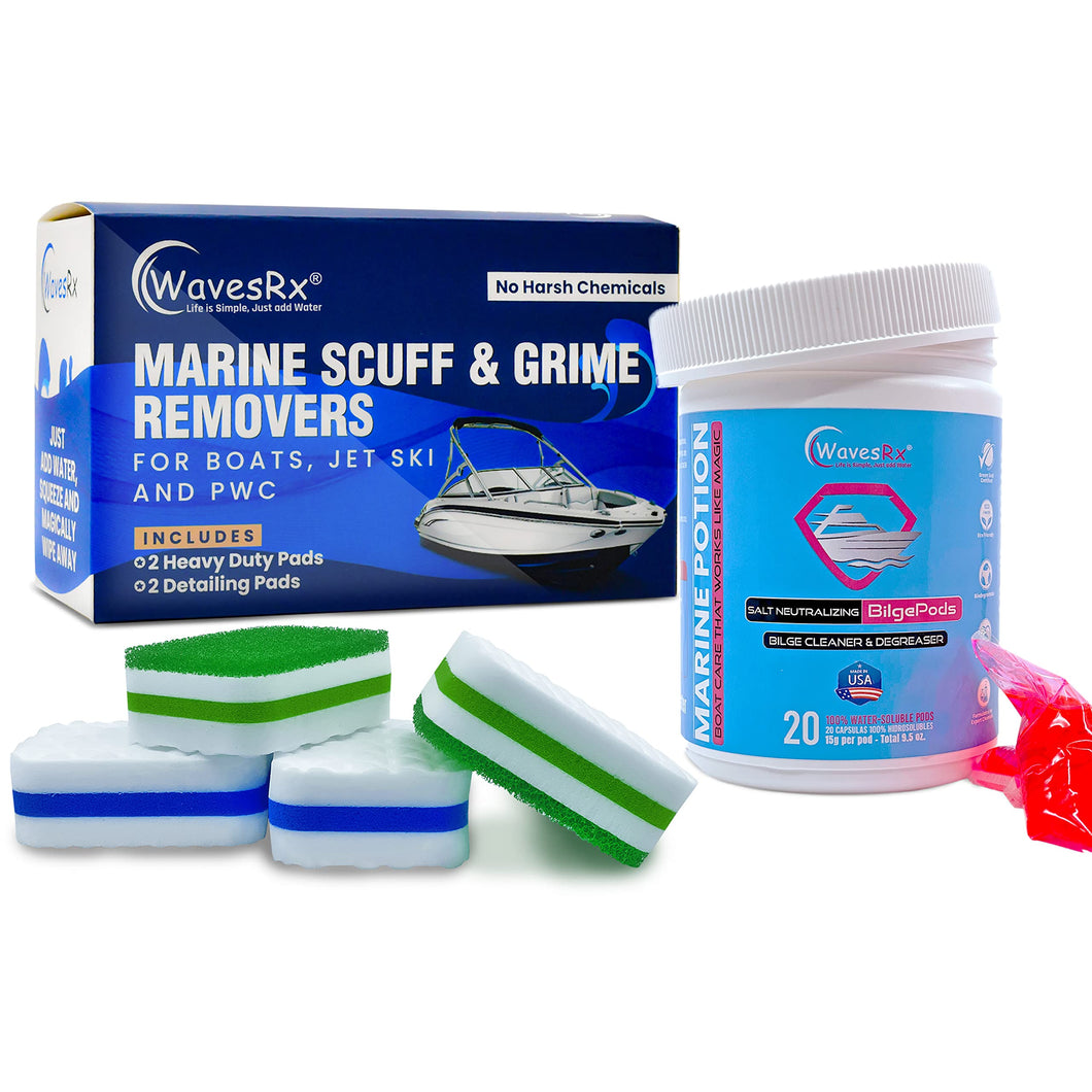 WavesRx Marine Grime & Scuff Remover Pads (Boat Erasers) + Salt Neutra