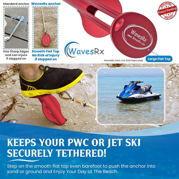 WAVESRX ULTIMATE JET SKI & PWC BUNDLE | ALUMINUM SPIKE BEACH ANCHOR 12'' + 3/8X15' DOCK LINES (2PK) + 24" TRANSOM TIE-DOWN STRAPS (2PK) + ANCHORMATE BUNGEE LINE 14' + DOCKINGPAL BUNGEE ROPES (2PK)