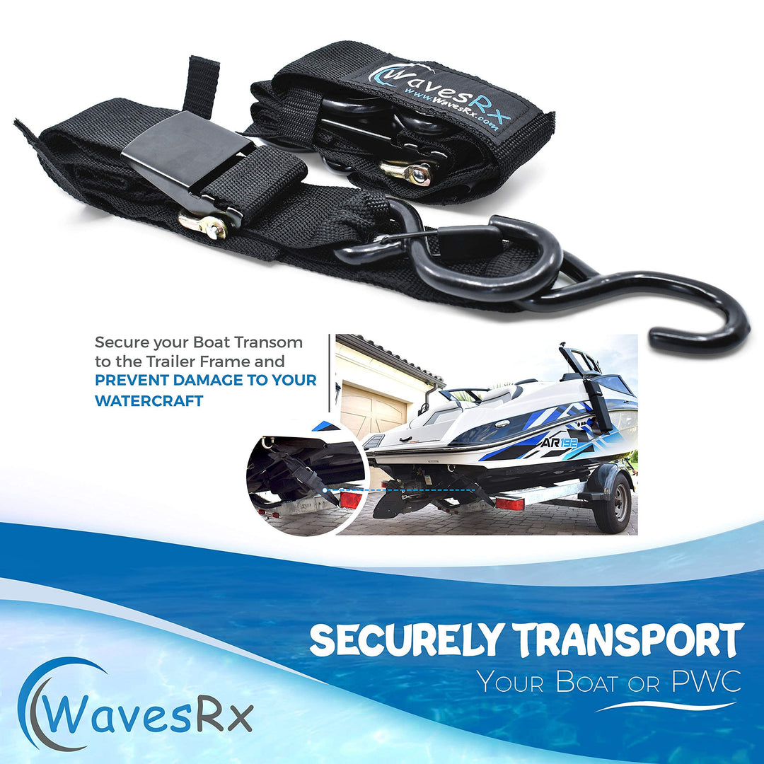 WINCH STRAP WITH SS HOOK + 2PK 48" BOAT TRAILER TRANSOM STRAPS + BOAT TRAILER HITCH TIGHTENER & STABILIZER