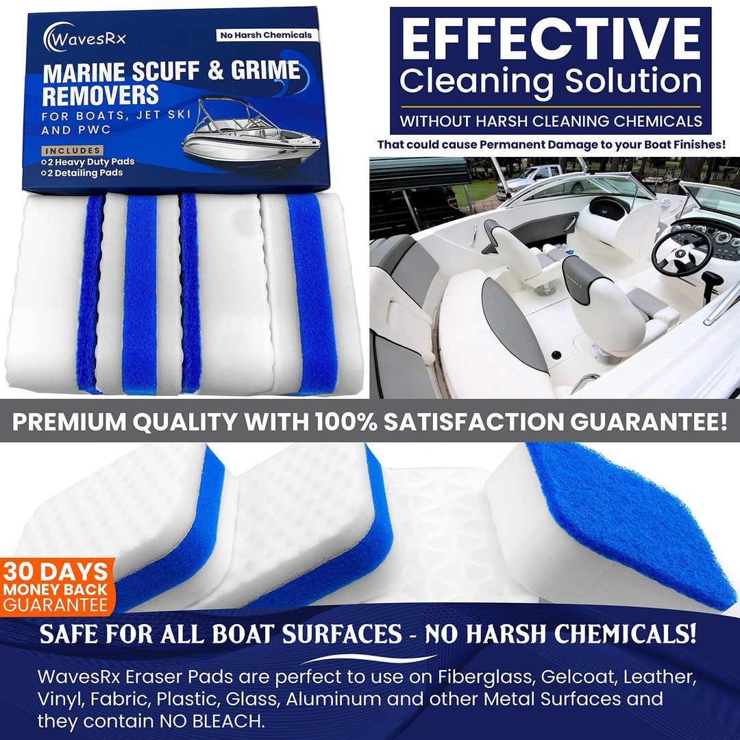 WAVESRX Boat Trailer Transom Tie-Downs + Marine Scuff & Grime Eraser Pads (Value Bundle) | 24" Adjustable Quick Release Straps + Magic Cleaning & Polishing Sponges | Perfect for Boats & Jet Skis
