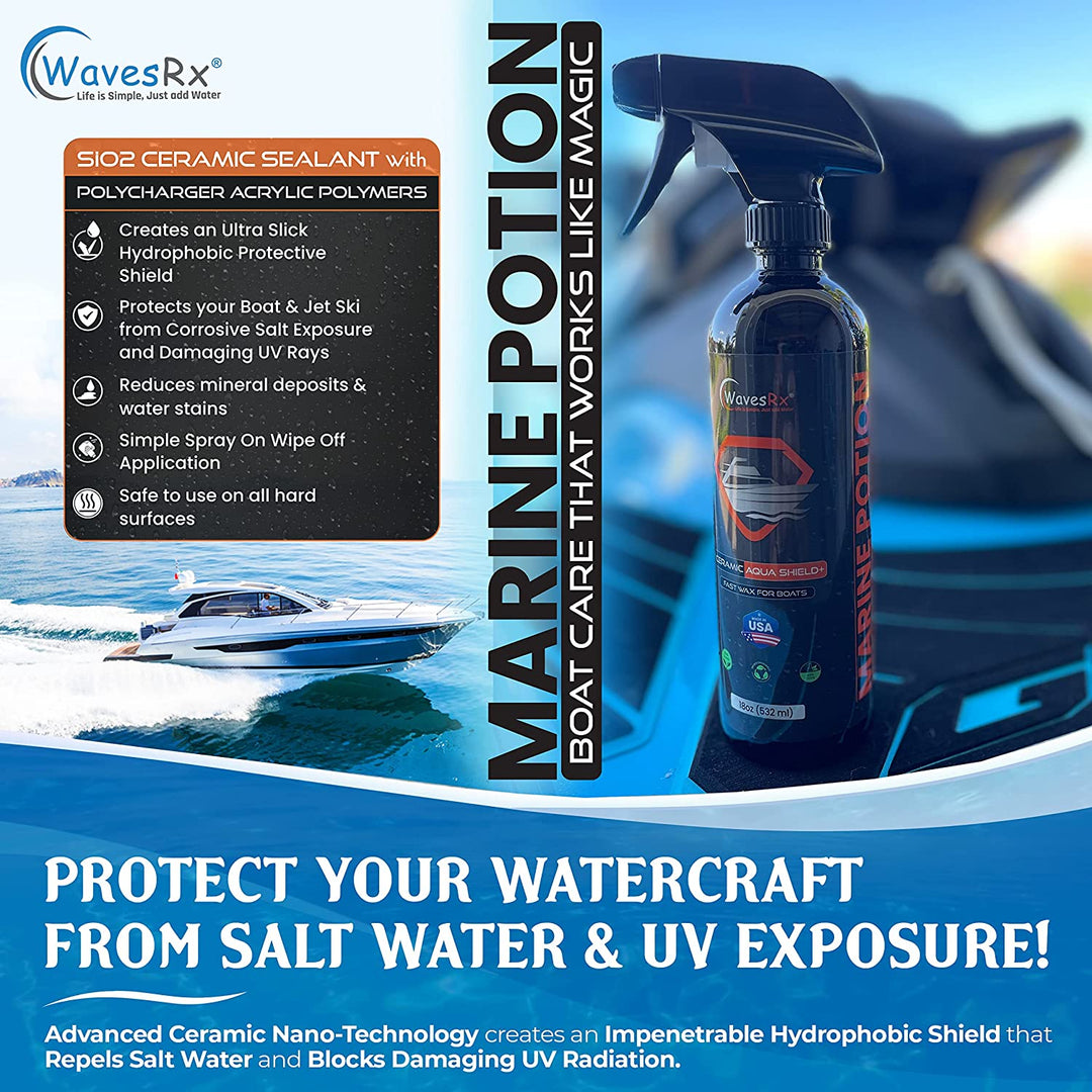 WAVESRX Ceramic Sealant Spray Wax (AquaShield) + Salt-Neutralizing Flush Protectant (EpicFlush) 16 oz I Removes Salt & Contaminant + Ultra Slick Hydrophobic Surace Protection with Silicon Dioxide