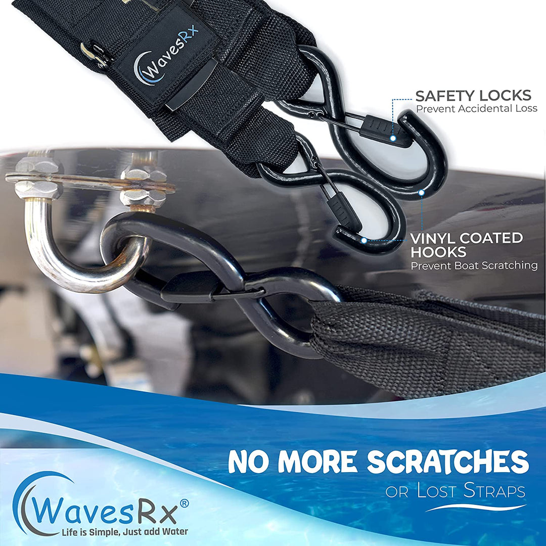 WAVESRX 24" JET SKI TIE-DOWN STRAPS (2PK) + CERAMIC SEALANT SPRAY WAX (AQUASHIELD) I SECURE RETRIEVAL AND TRANSPORTATION OF YOUR PWC + ULTRA SLICK HYDROPHOBIC COATING WITH SILICON DIOXIDE (SIO2)
