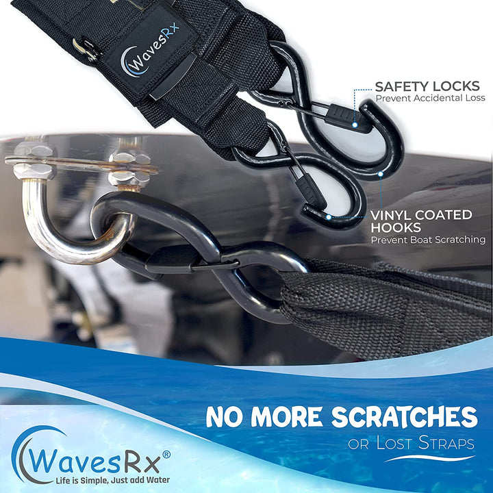 WAVESRX 24" JET SKI TIE-DOWN STRAPS (2PK) + CERAMIC SEALANT SPRAY WAX (AQUASHIELD) I SECURE RETRIEVAL AND TRANSPORTATION OF YOUR PWC + ULTRA SLICK HYDROPHOBIC COATING WITH SILICON DIOXIDE (SIO2)