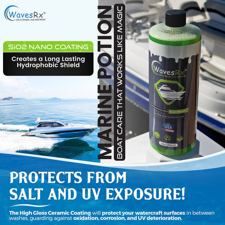 WAVESRX Ceramic Spray Sealant (AquaShield) + Salt-Neutralizing Boat Soap (EpicWash) + Marine Engine Flush (EpicFlush) I Removes Salt &amp; Prevents Corrosion | Improves Engine Performance &amp; Efficiency