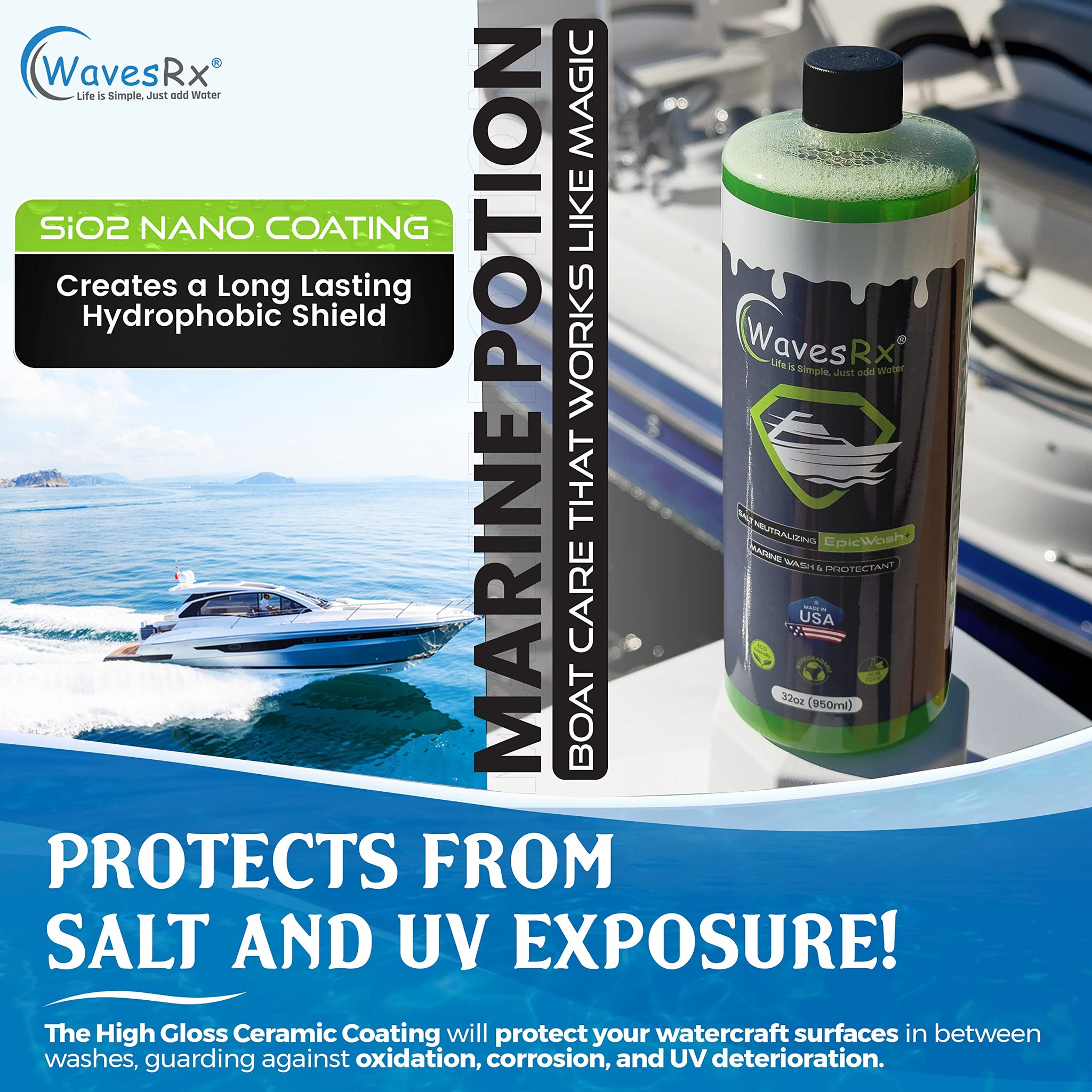  WavesRx High-Performance Ceramic Spray Coating for Boats & Jet  Skis (AquaShield+), Marine Grade SiO2 Sealant Protects from Salt,  Contaminants & UV Damage