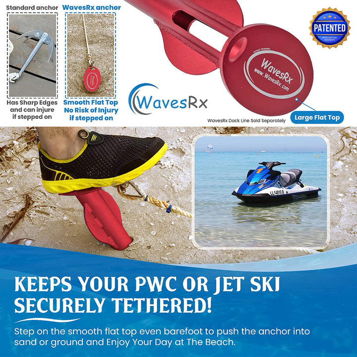 WAVESRX 12'' Beach Spike Anchor + PWC Fender Bumpers | Safer Jet Ski Anchoring & Docking | Patented WaveCobra Anchor & Patent Pending TriFenders are Compact & Easy-to-Store
