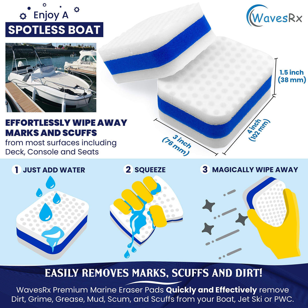 WAVESRX BOAT TRAILER TRANSOM TIE-DOWNS + MARINE SCUFF & GRIME ERASER PADS (VALUE BUNDLE) | 24" ADJUSTABLE QUICK RELEASE STRAPS + MAGIC CLEANING & POLISHING SPONGES | PERFECT FOR BOATS & JET SKIS
