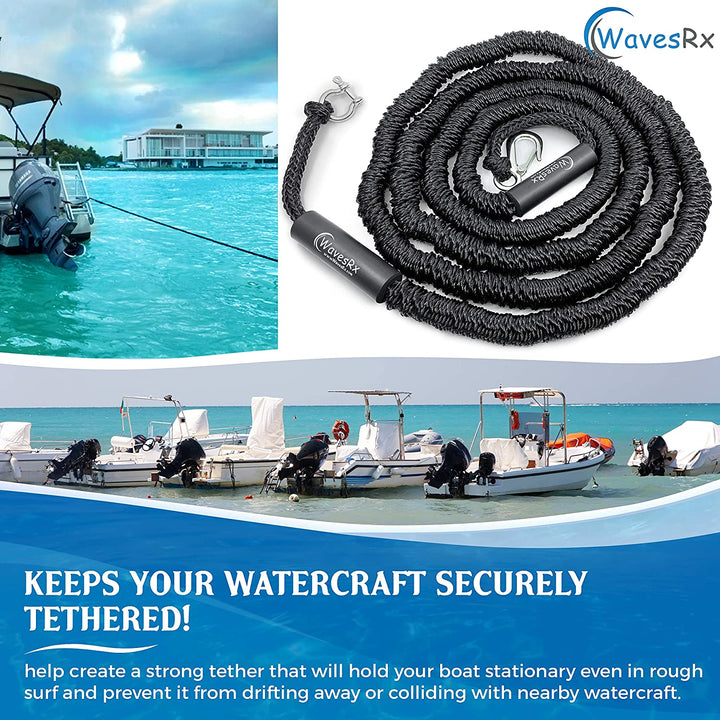 WAVESRX ULTIMATE JET SKI & PWC BUNDLE | ALUMINUM SPIKE BEACH ANCHOR 12'' + 3/8X15' DOCK LINES (2PK) + 24" TRANSOM TIE-DOWN STRAPS (2PK) + ANCHORMATE BUNGEE LINE 14' + DOCKINGPAL BUNGEE ROPES (2PK)