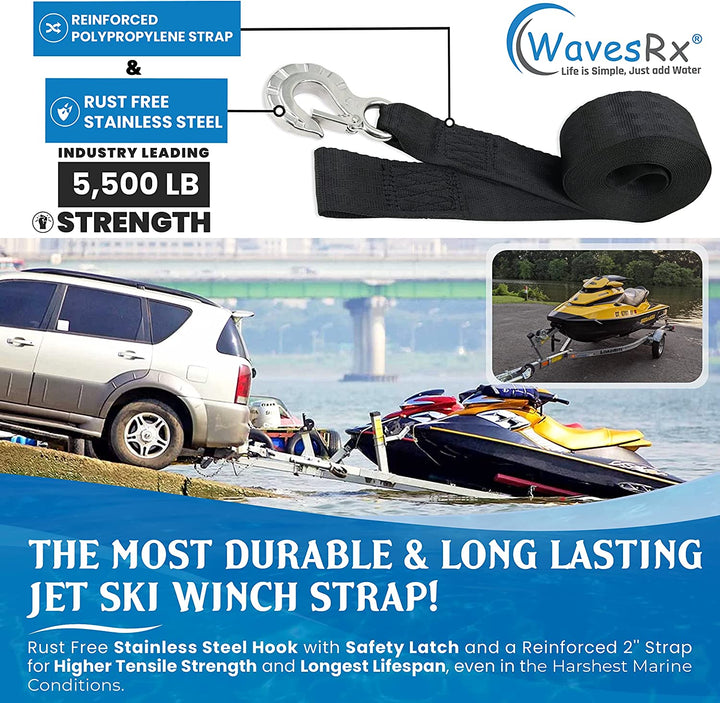 2"x12' Jet Ski Trailer Winch Strap with SS Hook + Ceramic Sealant Spray Wax (AquaShield) I Safe & Secure Retrieval, Launching & Transporting of Your PWC + Ultra Slick Hydrophobic Coating with Silicon