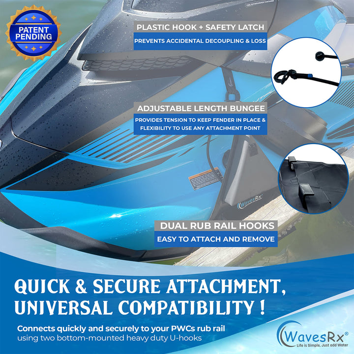 WAVESRX 12'' BEACH SPIKE ANCHOR + PWC FENDER BUMPERS | SAFER JET SKI ANCHORING & DOCKING | PATENTED WAVECOBRA ANCHOR & PATENT PENDING TRIFENDERS ARE COMPACT & EASY-TO-STORE