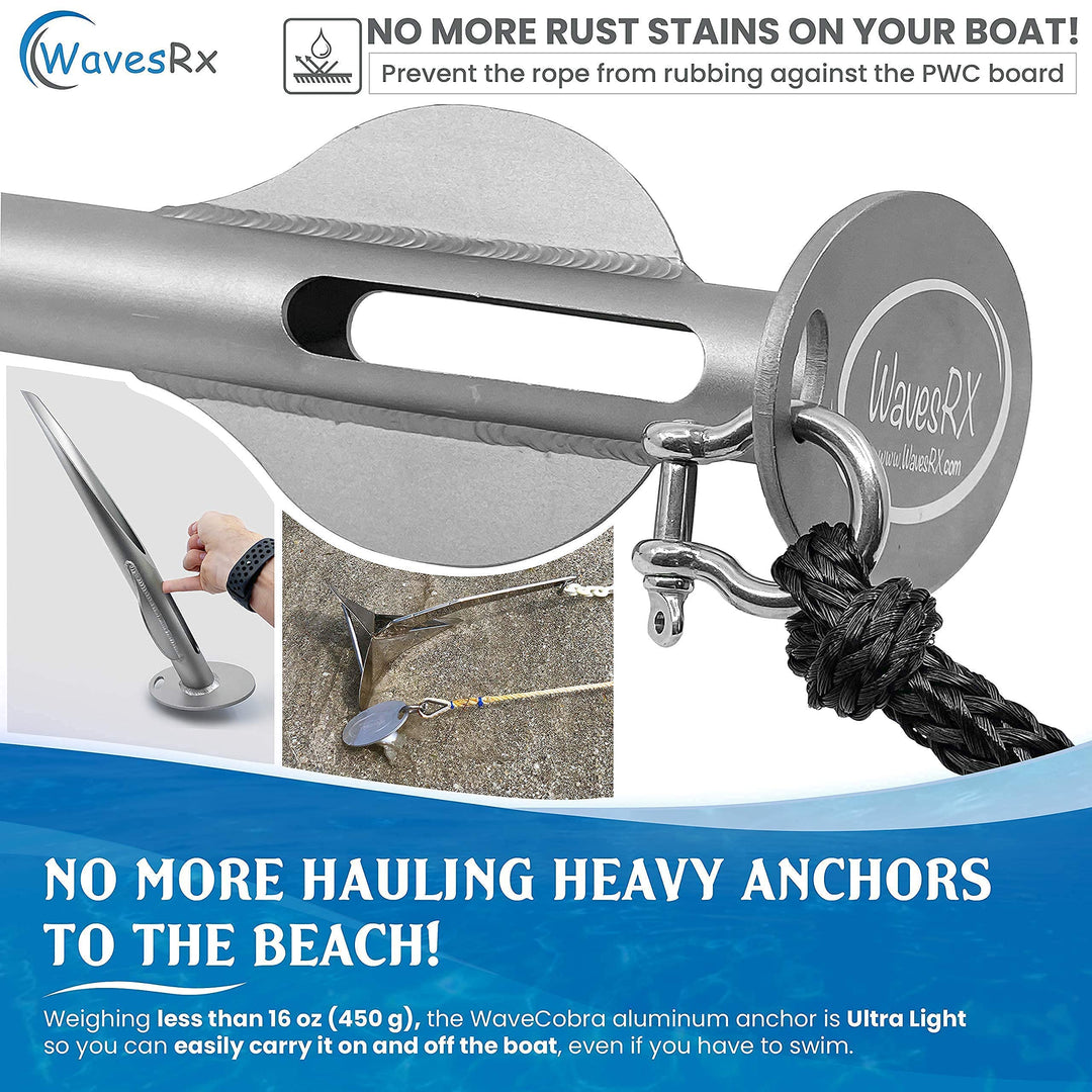 Beach Anchoring Bundle for Boats | 18" Aluminum Spike + AnchorMate Bungee Line 14'-50'