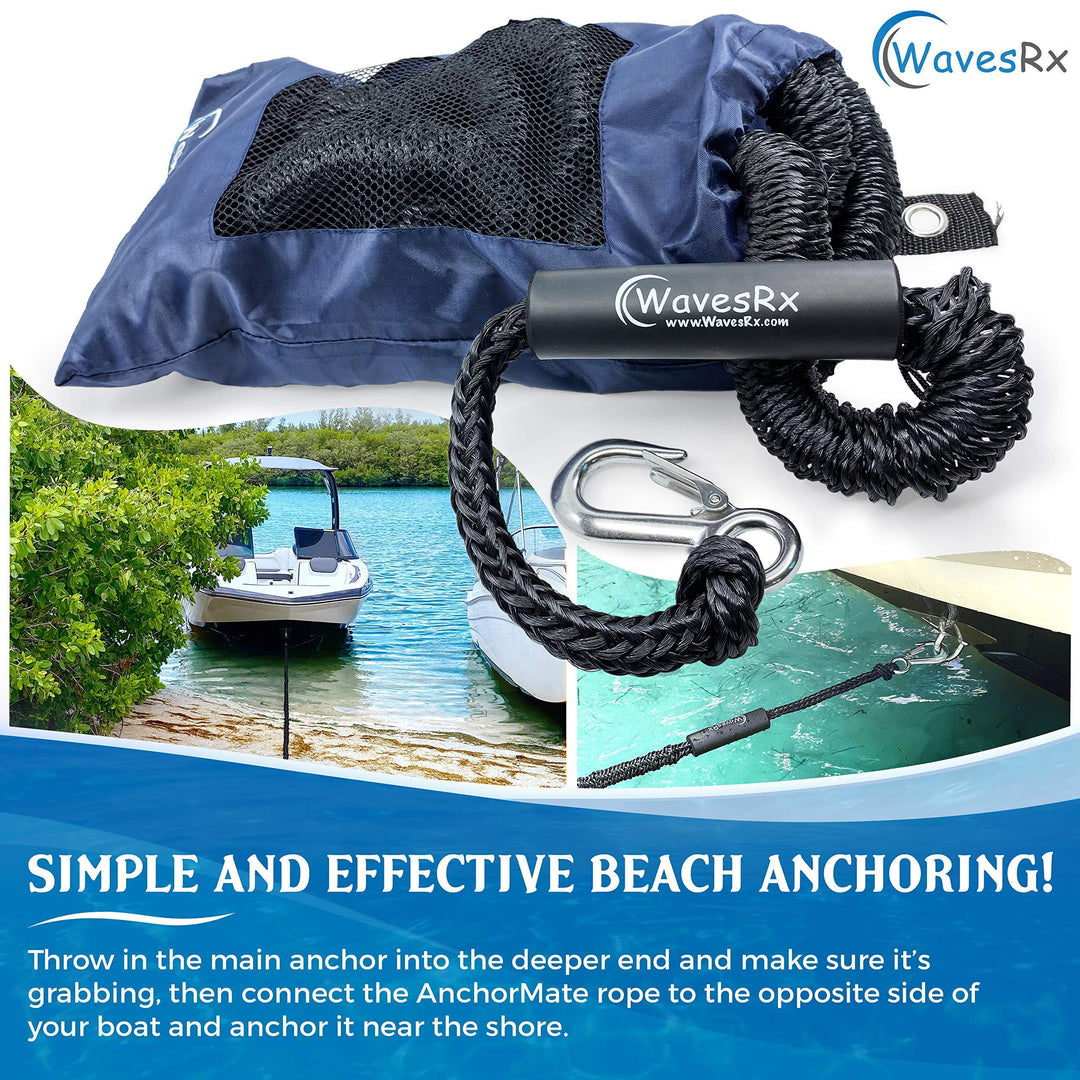WAVESRX Bungee Line (14' - 50') + Aluminum Sand Anchor + Marine Scuff & Grime Eraser Pads (Magic Bundle) | Securely Anchor Your Jet Ski in Shallow Water Near Beach or Sandbar + Keep your PWC Clean