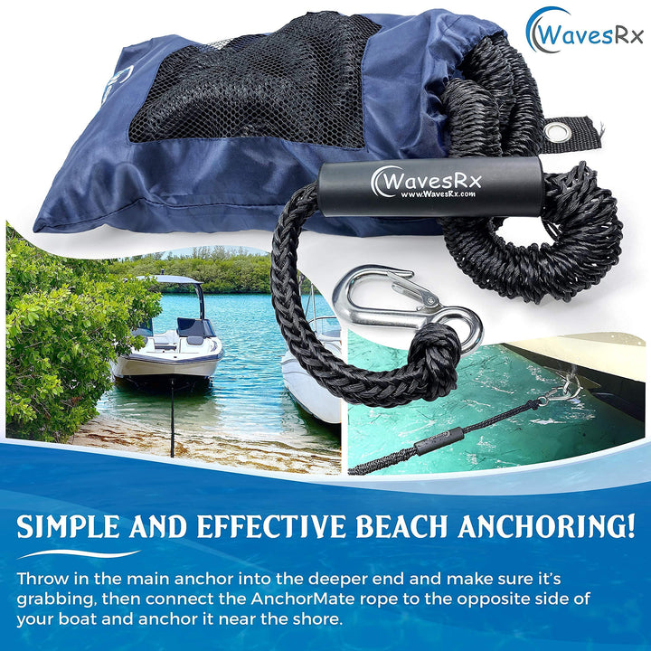 WAVESRX ANCHORING & DOCKING BUNDLE | ALUMINUM SAND SPIKE BEACH ANCHOR + BUNGEE ANCHOR LINE (14' - 50') + BUNGEE DOCK ROPES | SAFE & EFFECTIVE ANCHORING, DOCKING AND TETHERING.