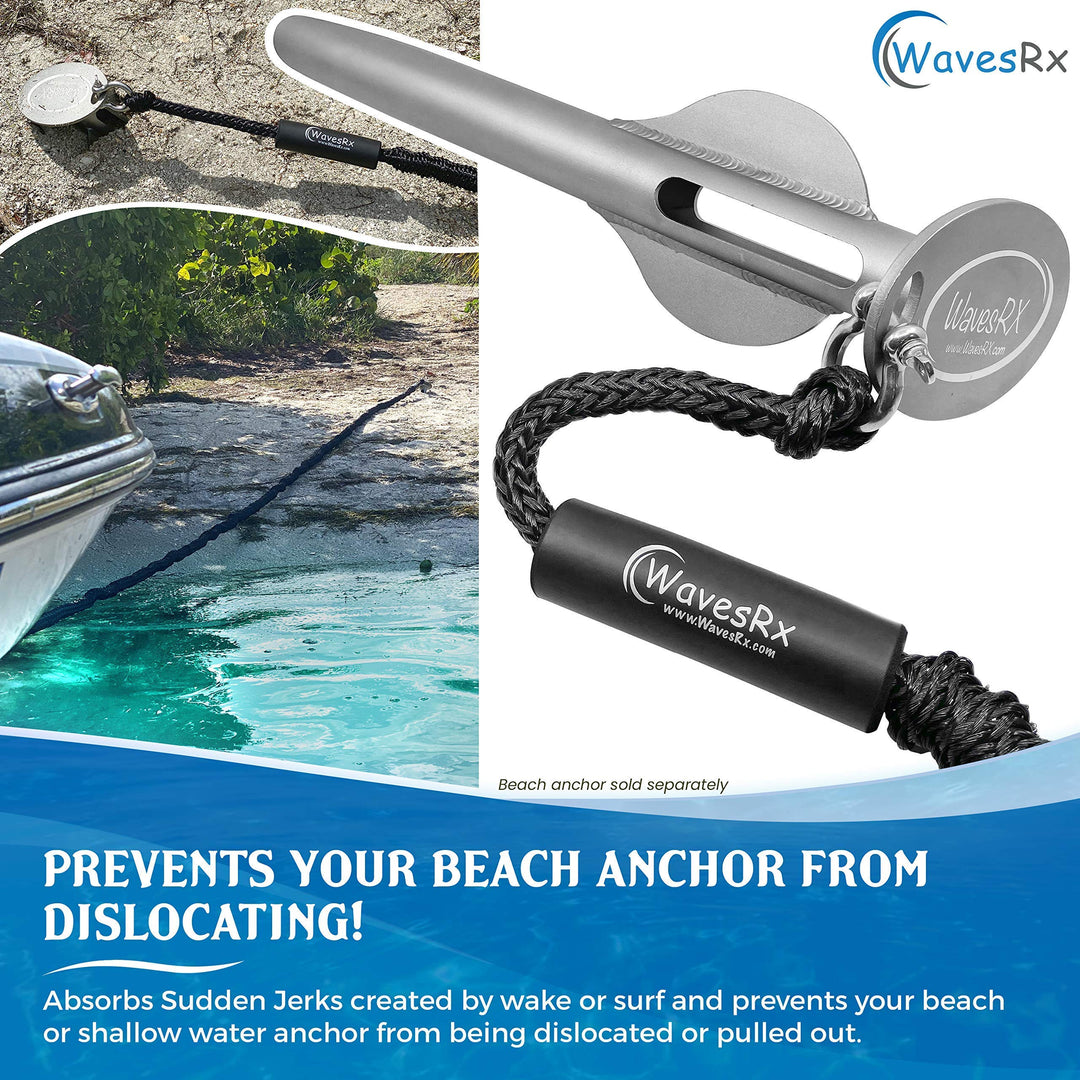 WAVESRX Bungee Line (14' - 50') + Aluminum Sand Anchor + Premium Boat Dock Line ⅜” x 15’ (Value Bundle) | Securely Anchor Your Boat or Jet Ski in Shallow Water Near Beach or Sandbar