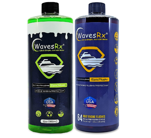 WAVESRX Salt-Neutralizing Boat Soap (EpicWash) + Marine Engine Flush & Protectant (EpicFlush) | Removes Salt Deposits & Rust | Adds Protective Ceramic Coating to Prevent Mineral Buildup & Corrosion